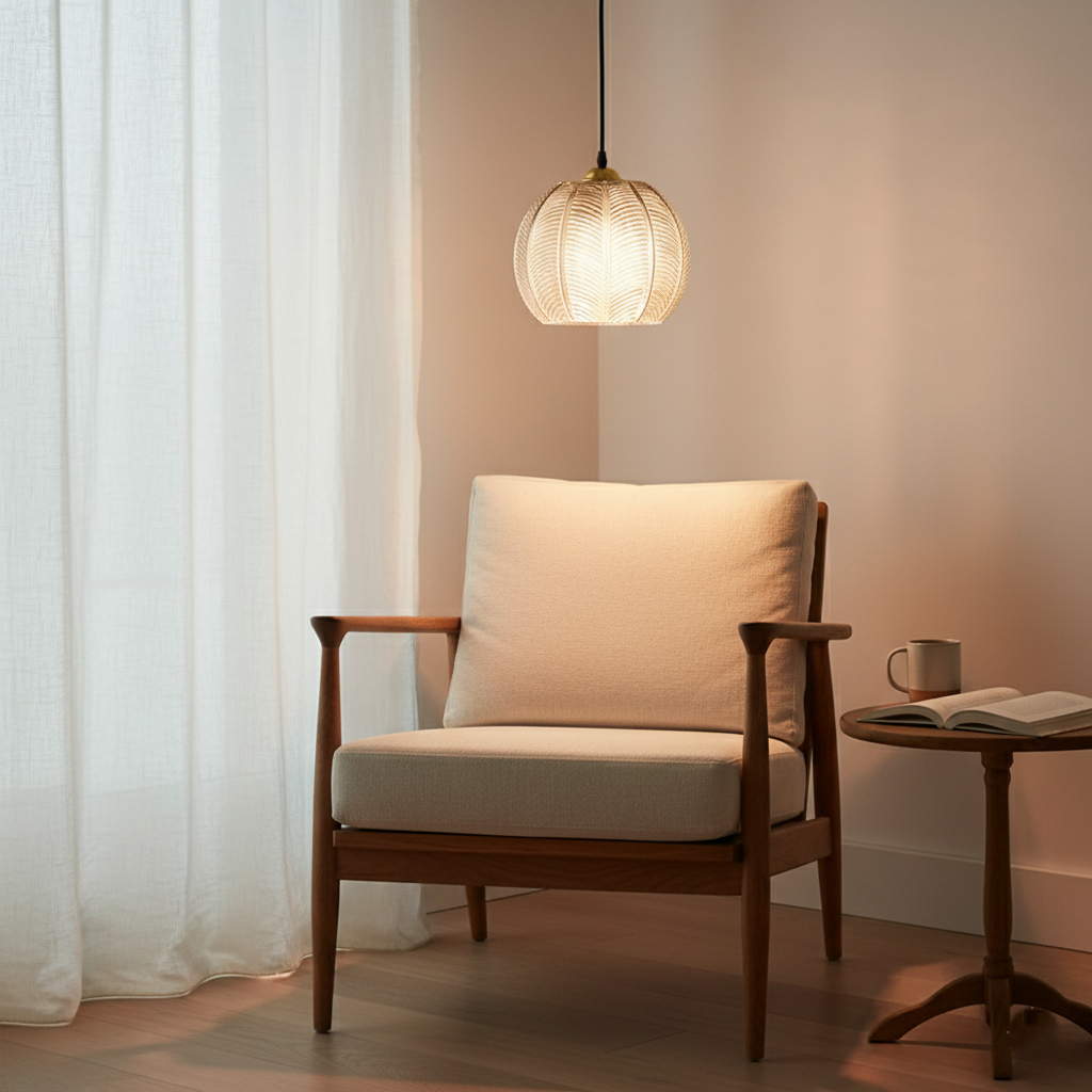 Noordse Groene Bladpatroon Glazen Hanglamp