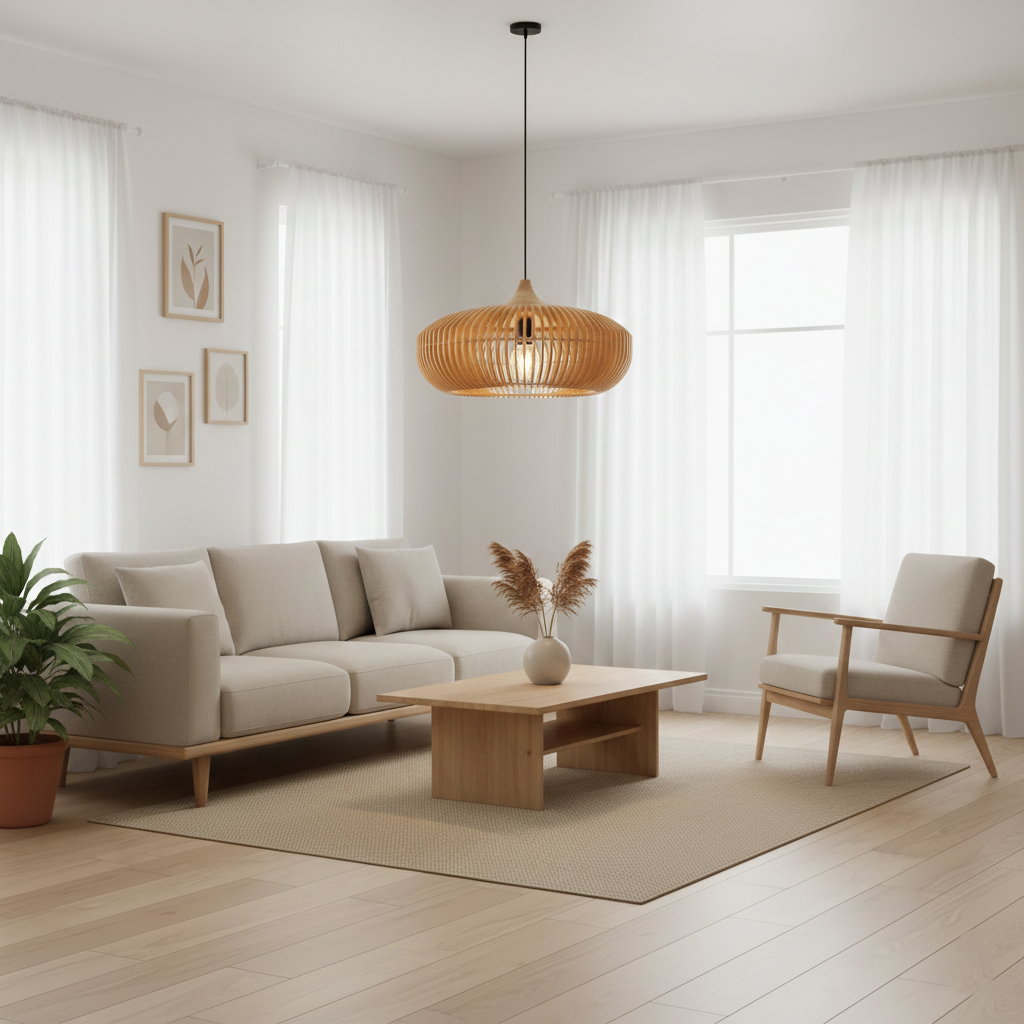 De Halo van Zen Japandi Houten Hanglamp