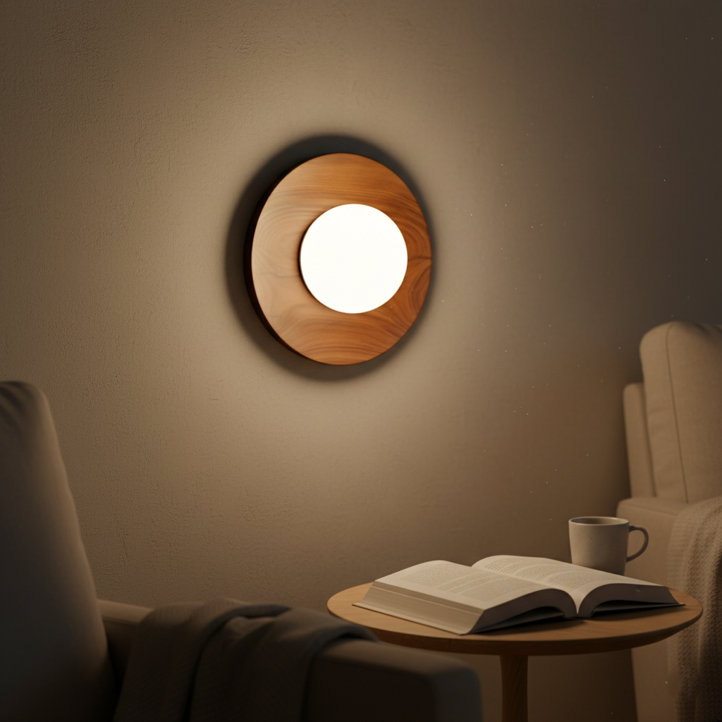 Noordse Minimalistische Natuurlijke Houten LED Wandlamp
