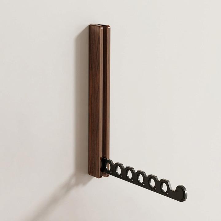 Opvouwbare houten kledinghanger voor aan de muur, ruimtebesparend wandontwerp
