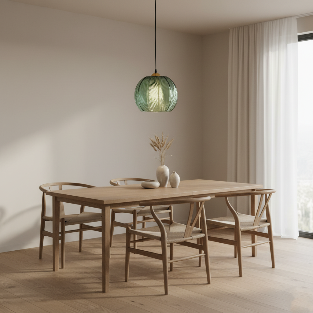 Noordse Groene Bladpatroon Glazen Hanglamp