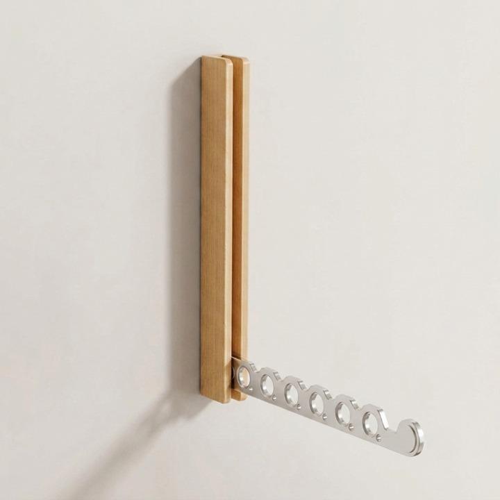 Opvouwbare houten kledinghanger voor aan de muur, ruimtebesparend wandontwerp