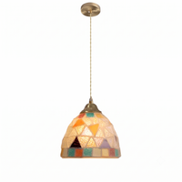 Retro Kleurrijke Natuurlijke Schelp Handgemaakte Messing Hanglamp