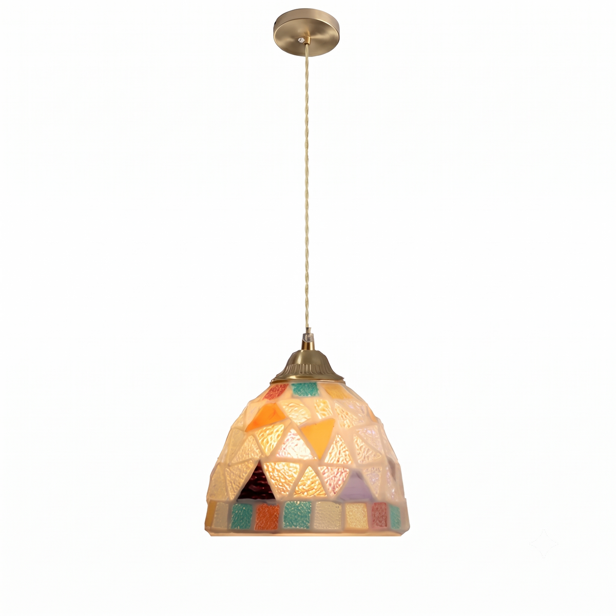 Retro Kleurrijke Natuurlijke Schelp Handgemaakte Messing Hanglamp