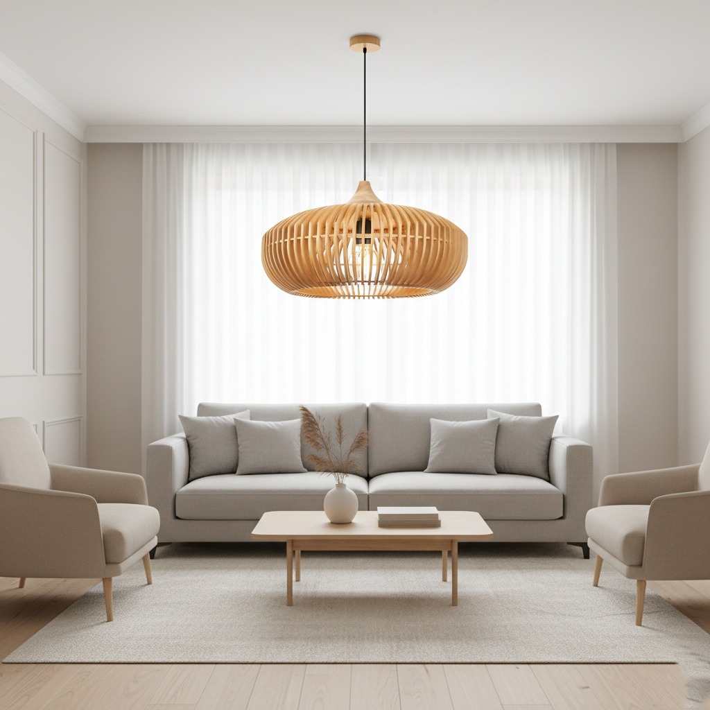 De Halo van Zen Japandi Houten Hanglamp
