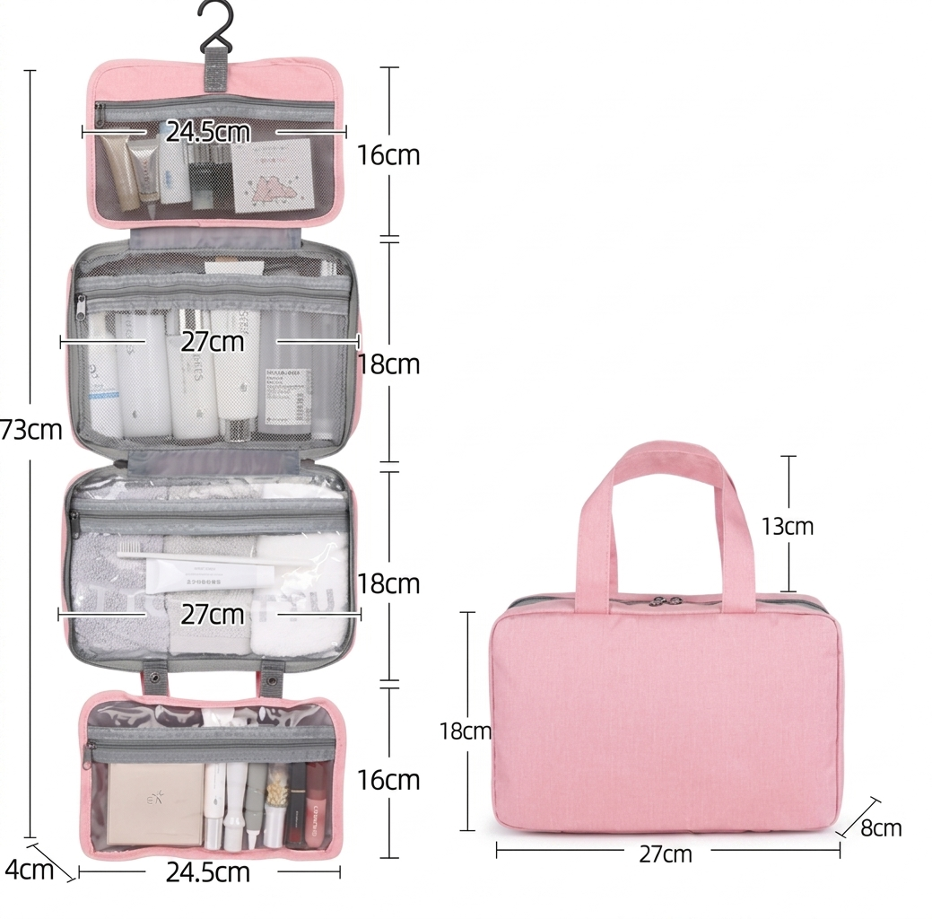 Travelique Reiskosmetik Organizer | Compact & Waterafstotend | Met 4 vakken & 360° haak | Voor dames & heren