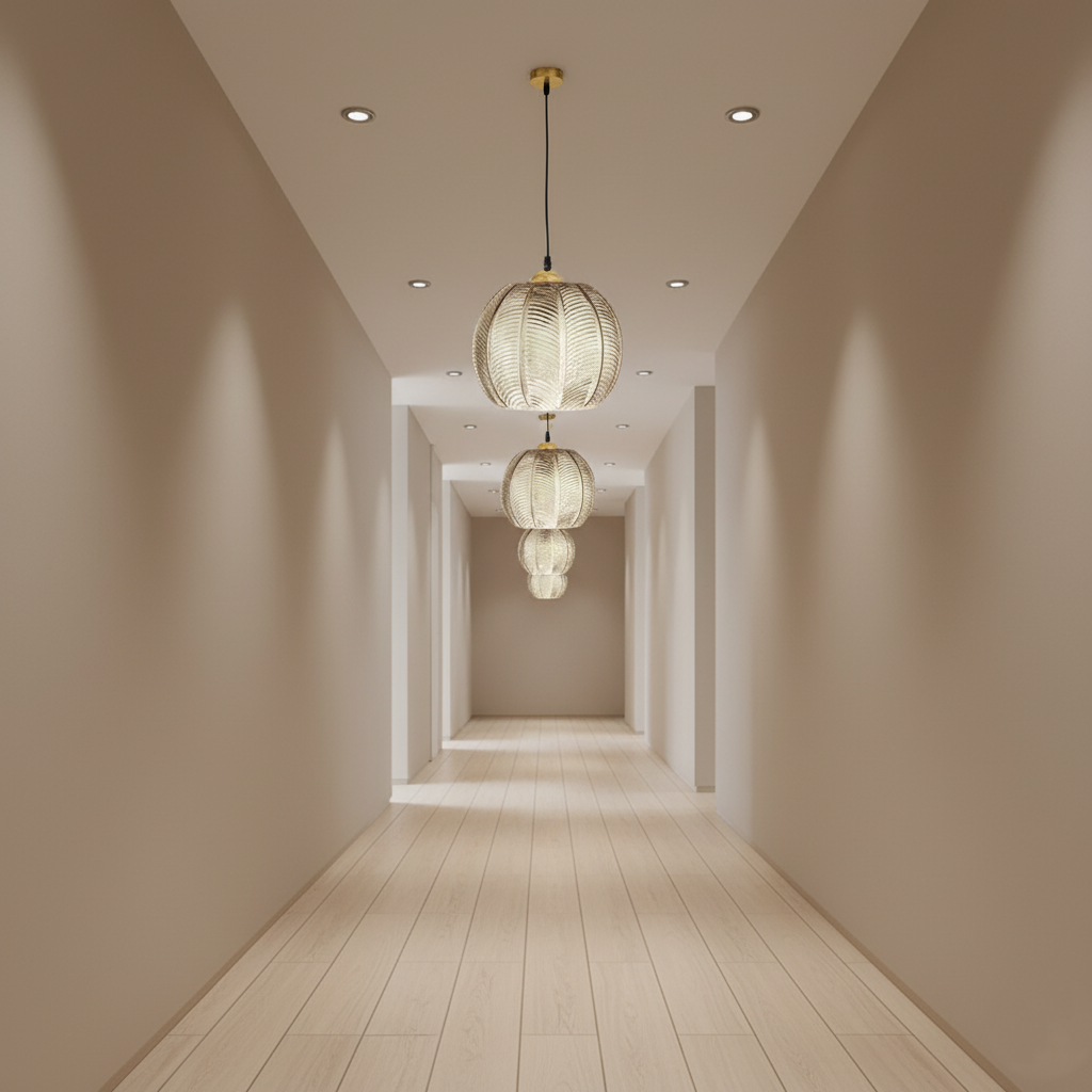 Noordse Groene Bladpatroon Glazen Hanglamp