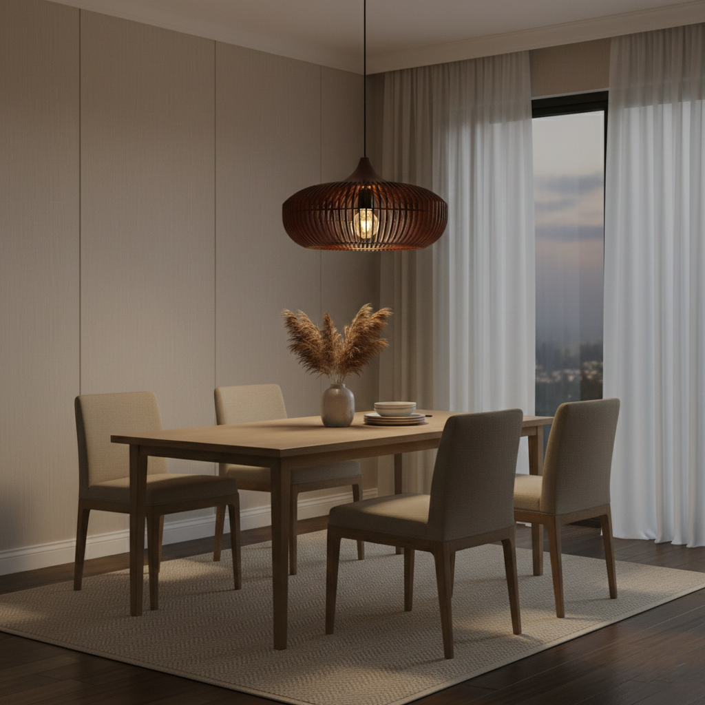 De Halo van Zen Japandi Houten Hanglamp