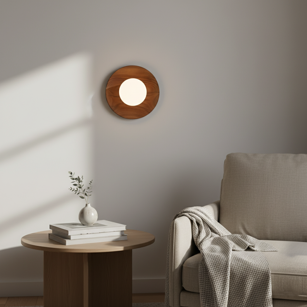 Noordse Minimalistische Natuurlijke Houten LED Wandlamp