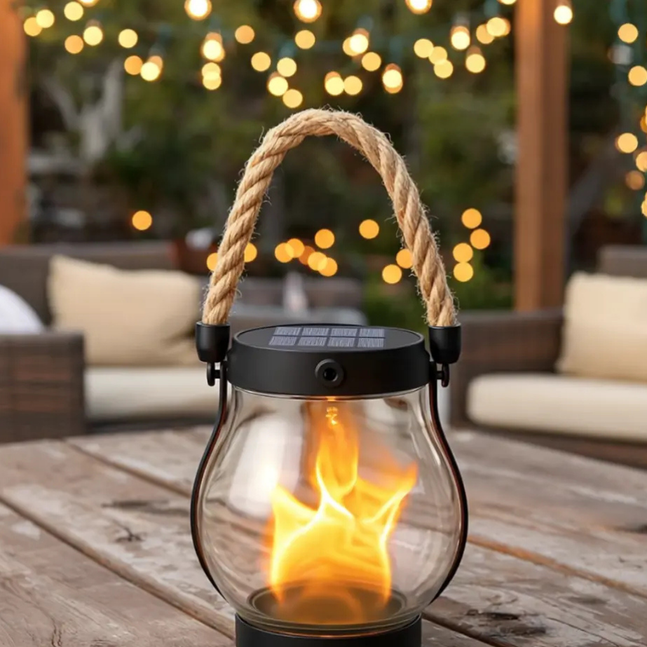 Zonne-lantaarn met Realistisch Vlam Effect voor Tuin en Buitenverlichting