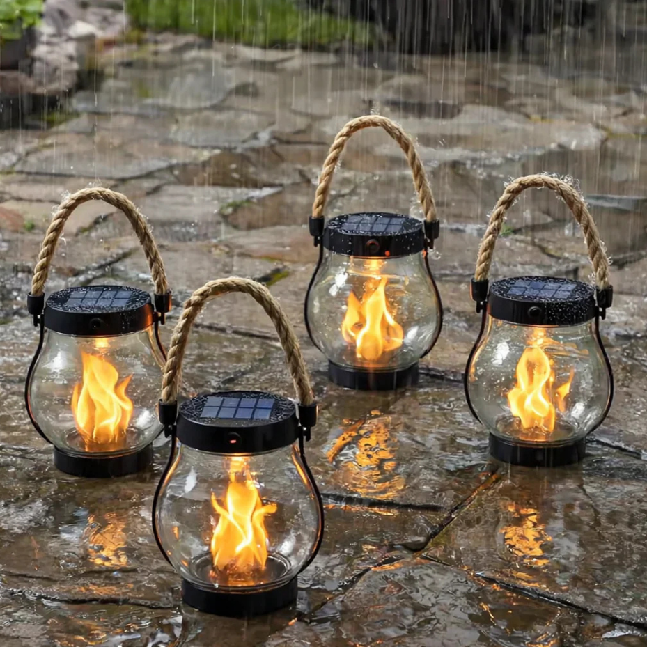Zonne-lantaarn met Realistisch Vlam Effect voor Tuin en Buitenverlichting
