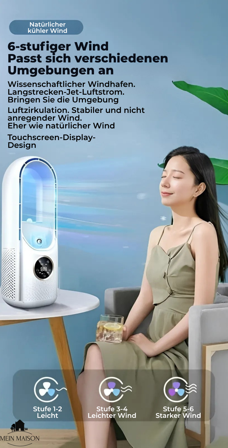 Airevo Luchtkoeler | Bladeloos USB-Ventilator | 6 Niveaus | Stille & Met Timer | Luchtbevochtiging