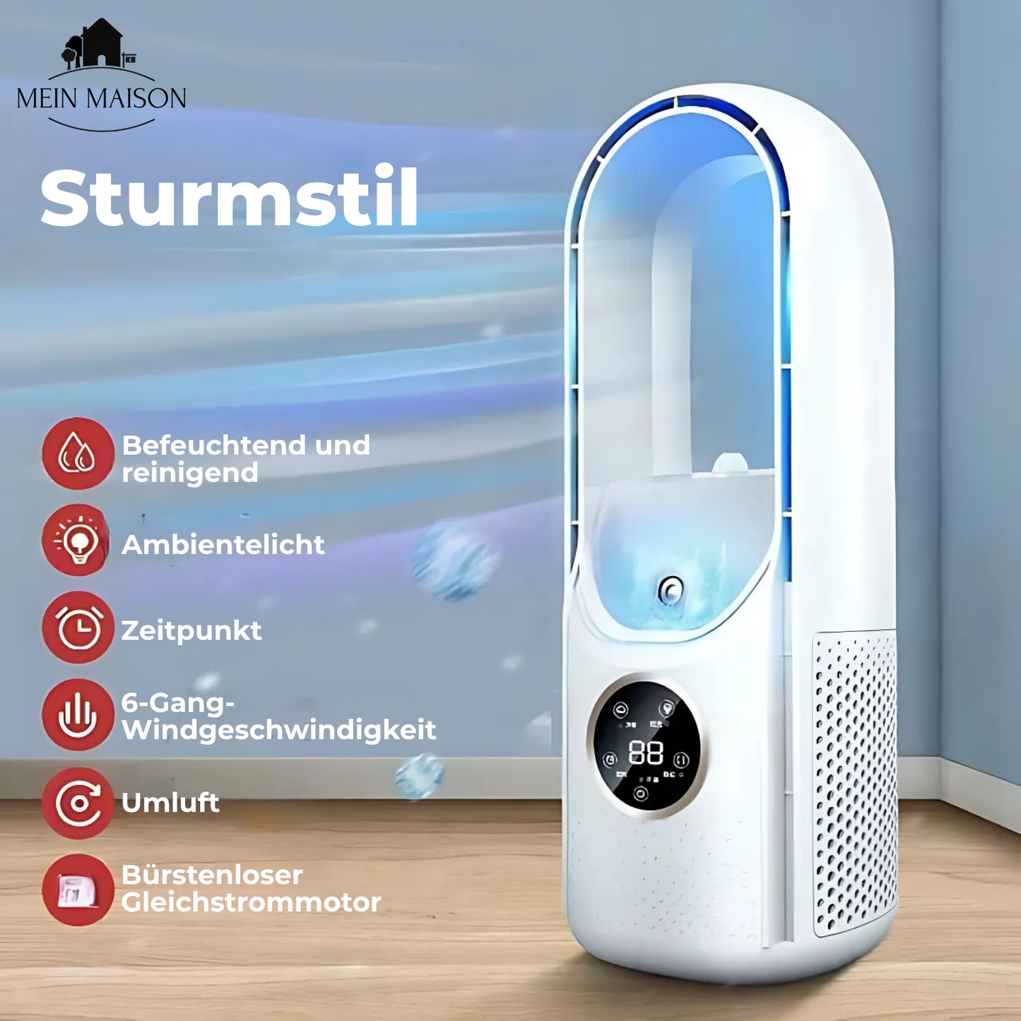 Airevo Luchtkoeler | Bladeloos USB-Ventilator | 6 Niveaus | Stille & Met Timer | Luchtbevochtiging