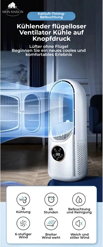 Airevo Luchtkoeler | Bladeloos USB-Ventilator | 6 Niveaus | Stille & Met Timer | Luchtbevochtiging