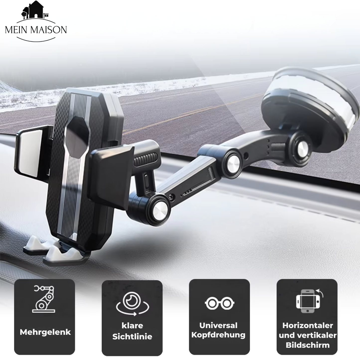 Handyhouder Auto GripTech | Sterke Zuigkracht | 360° Rotatie | Eenvoudige Bediening met Één Hand