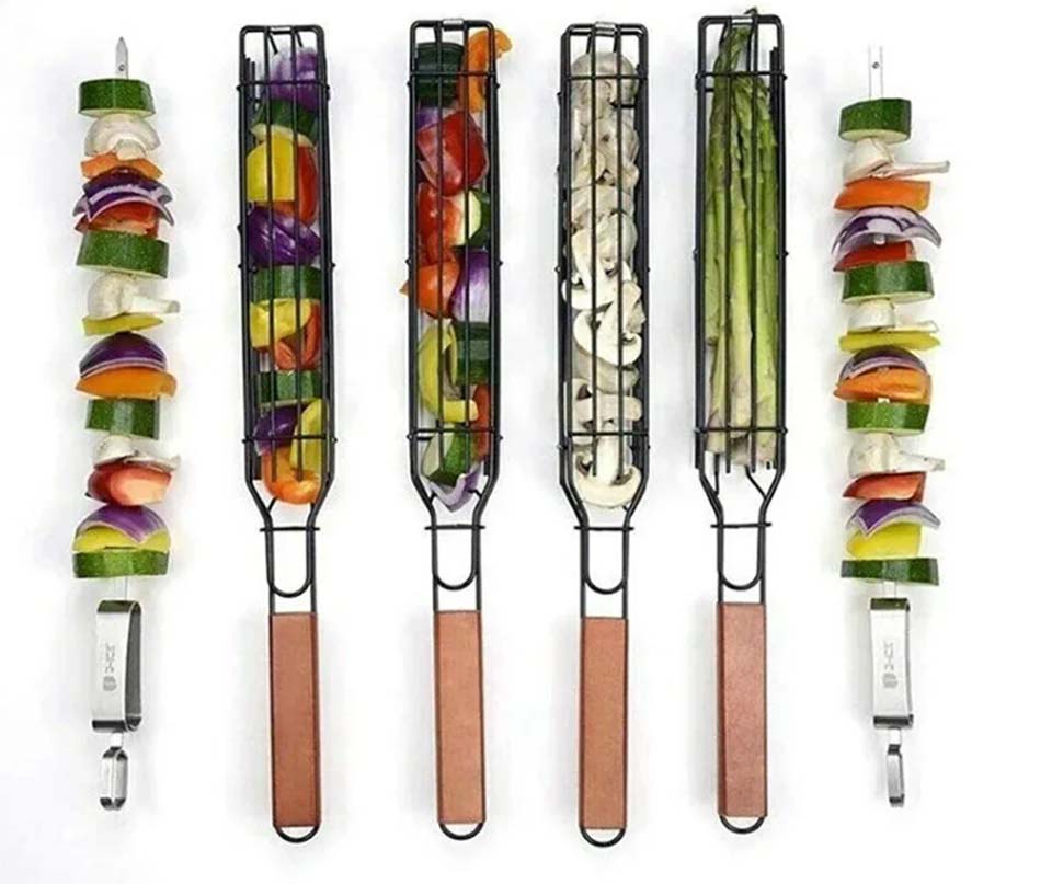 Grillmand met houten handvat | Draagbare, niet-klevende BBQ-korf voor buite