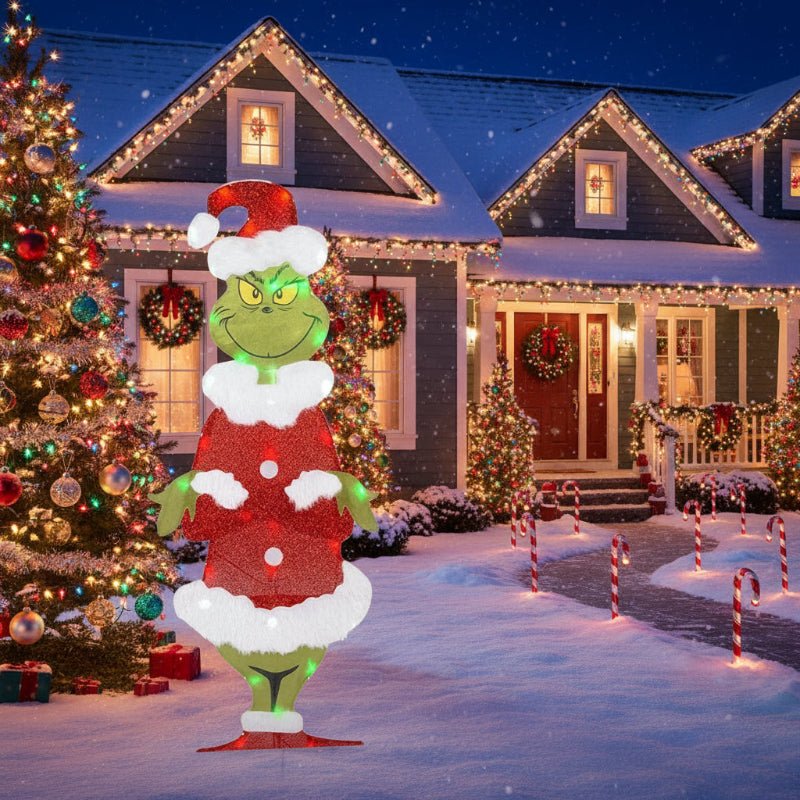 TWINKLON – Feestelijke Grinch-tuinversiering met LED-verlichting voor een kerstachtige sfeer in de buitenlucht