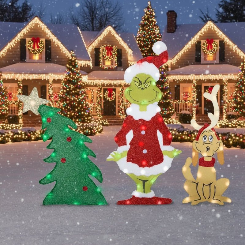 TWINKLON – Feestelijke Grinch-tuinversiering met LED-verlichting voor een kerstachtige sfeer in de buitenlucht