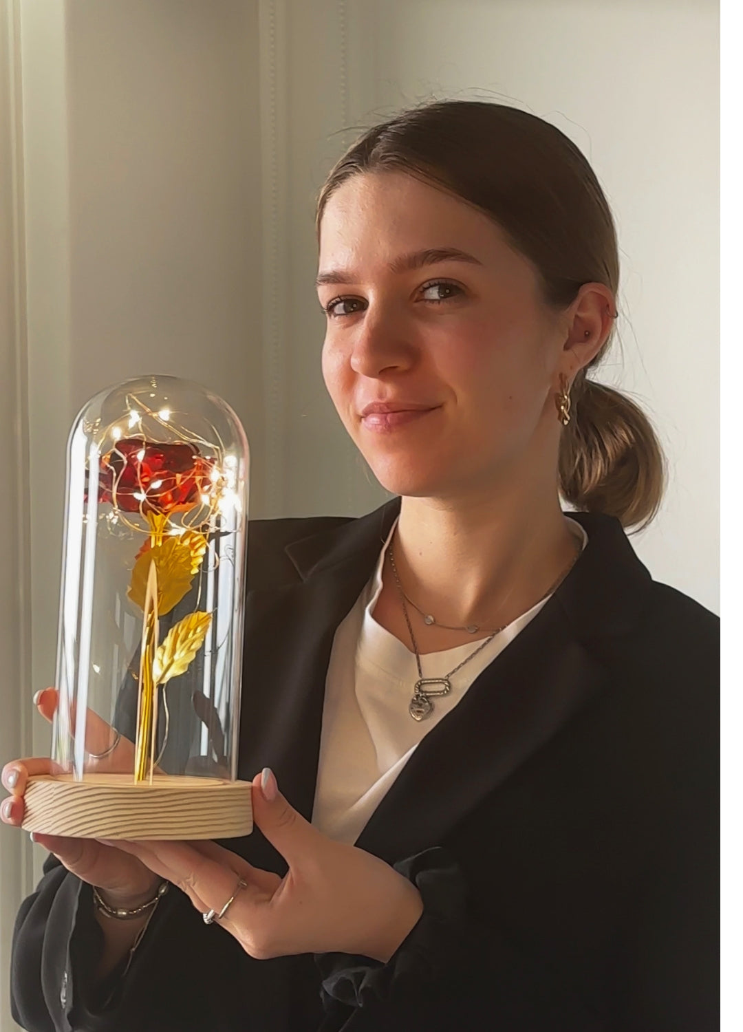 Glazen Koepel LED Roos Decoratieve Tafellamp