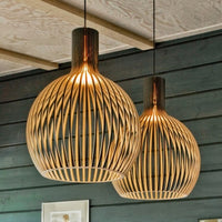 FjordLoom Rustieke Houten Kooi Hanglamp Verstelbare Kabel