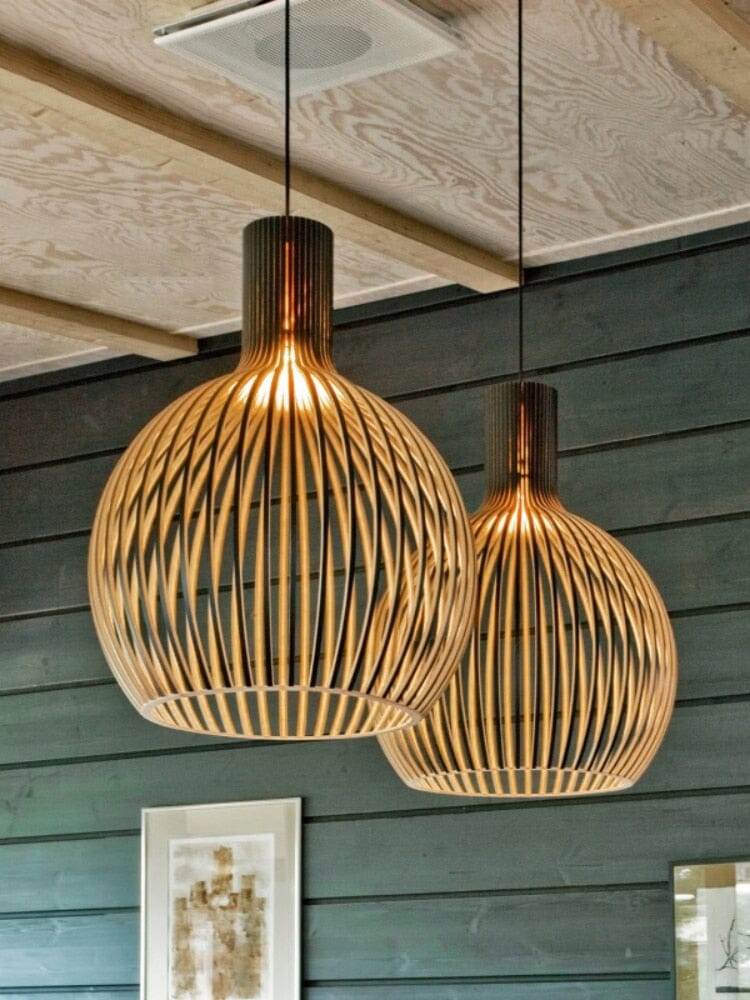 FjordLoom Rustieke Houten Kooi Hanglamp Verstelbare Kabel