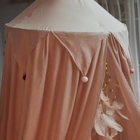 LumaNest Kinderbedtent Met Kwastjes In Wit Roze Grijs