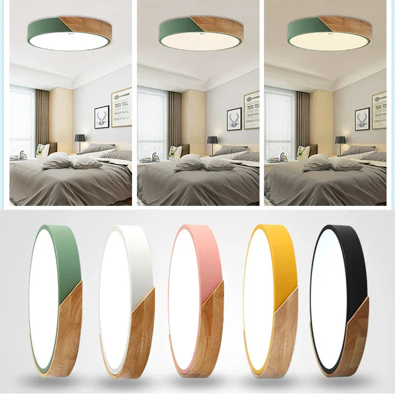 Moderne ronde LED plafondlamp met houten accenten
