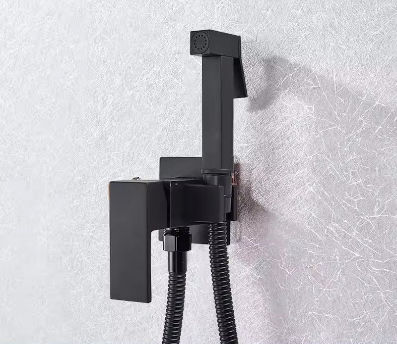 Skanto | Mat zwarte bidet douchekraan in massief messing, hygiënedouche, warm-koud mengventiel, toiletkraan voor islamitisch gebruik