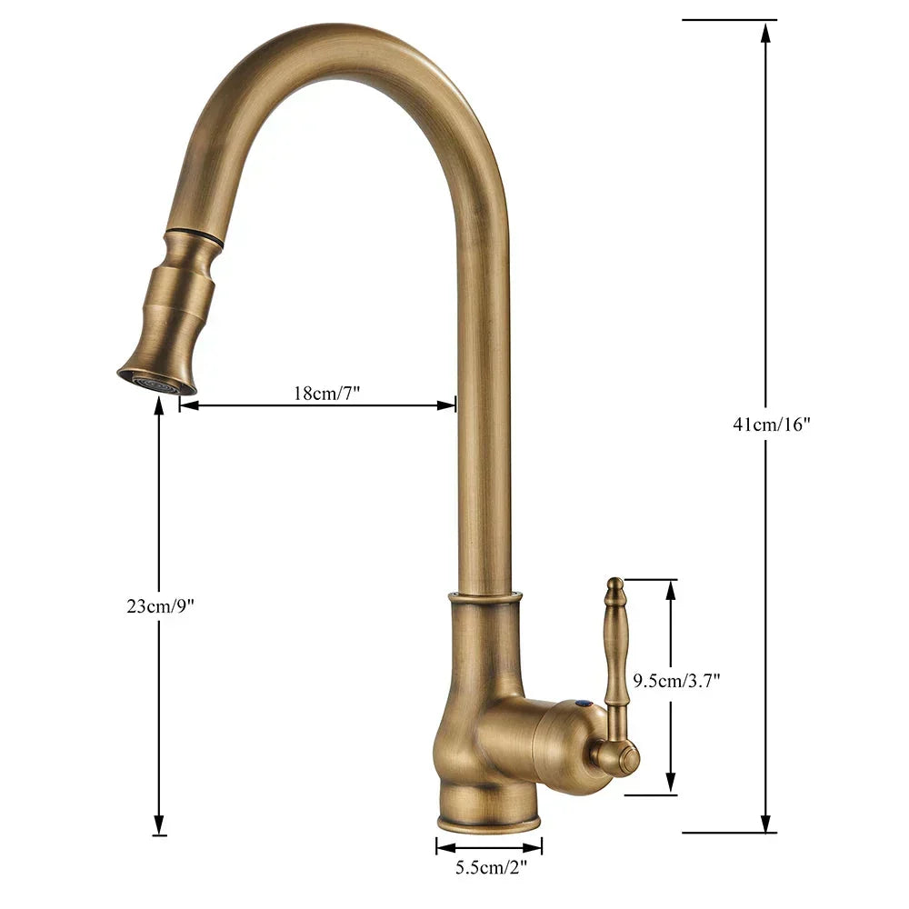 VintageTap Antieke Messing Keukenkraan – Retro Stijl Mengkraan met Draaiende Uitloop