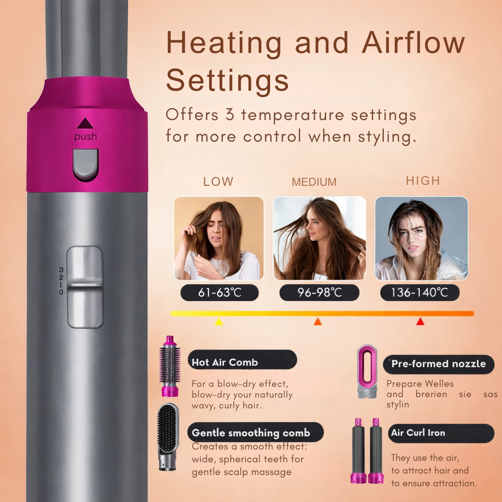 Hete luchtborstel | Multi Styling met opzetstukken | Ionen Anti Frizz Technologie | AirStyle Pro
