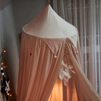 LumaNest Kinderbedtent Met Kwastjes In Wit Roze Grijs