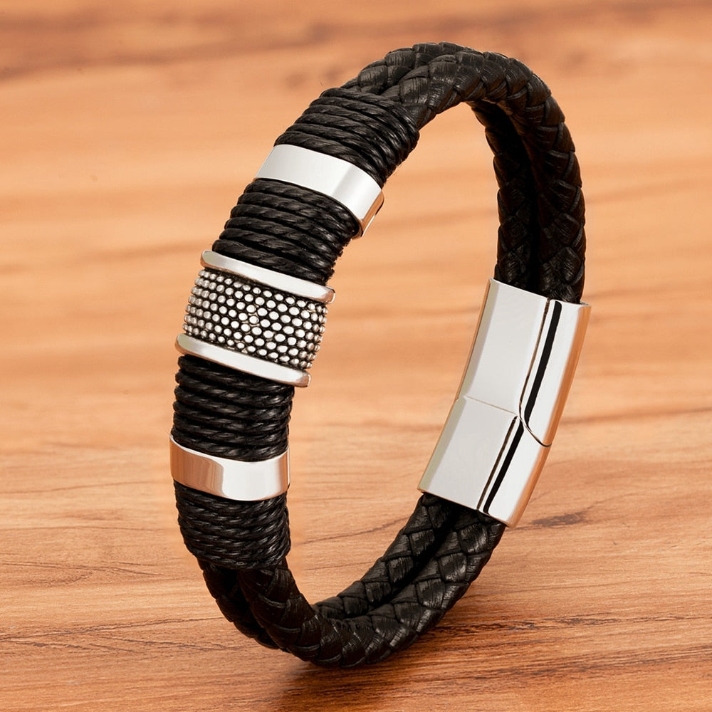 Armband in geweven leren stijl