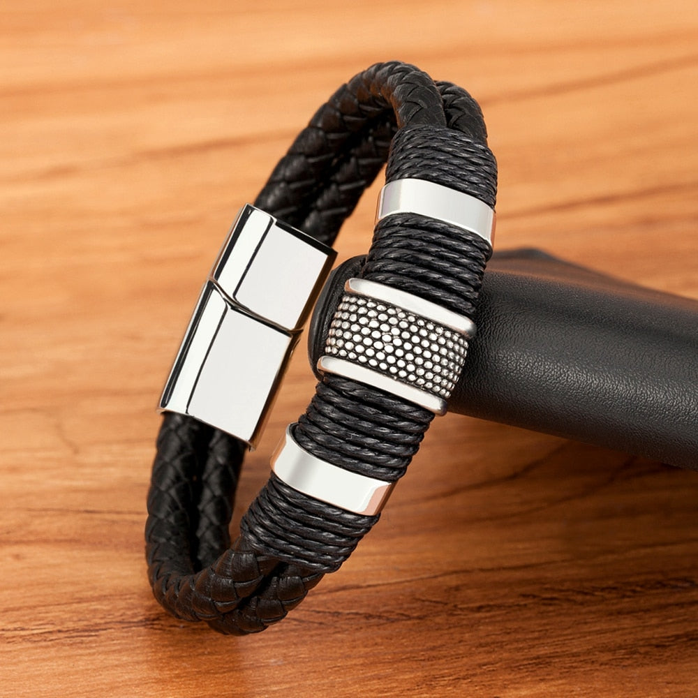 Armband in geweven leren stijl