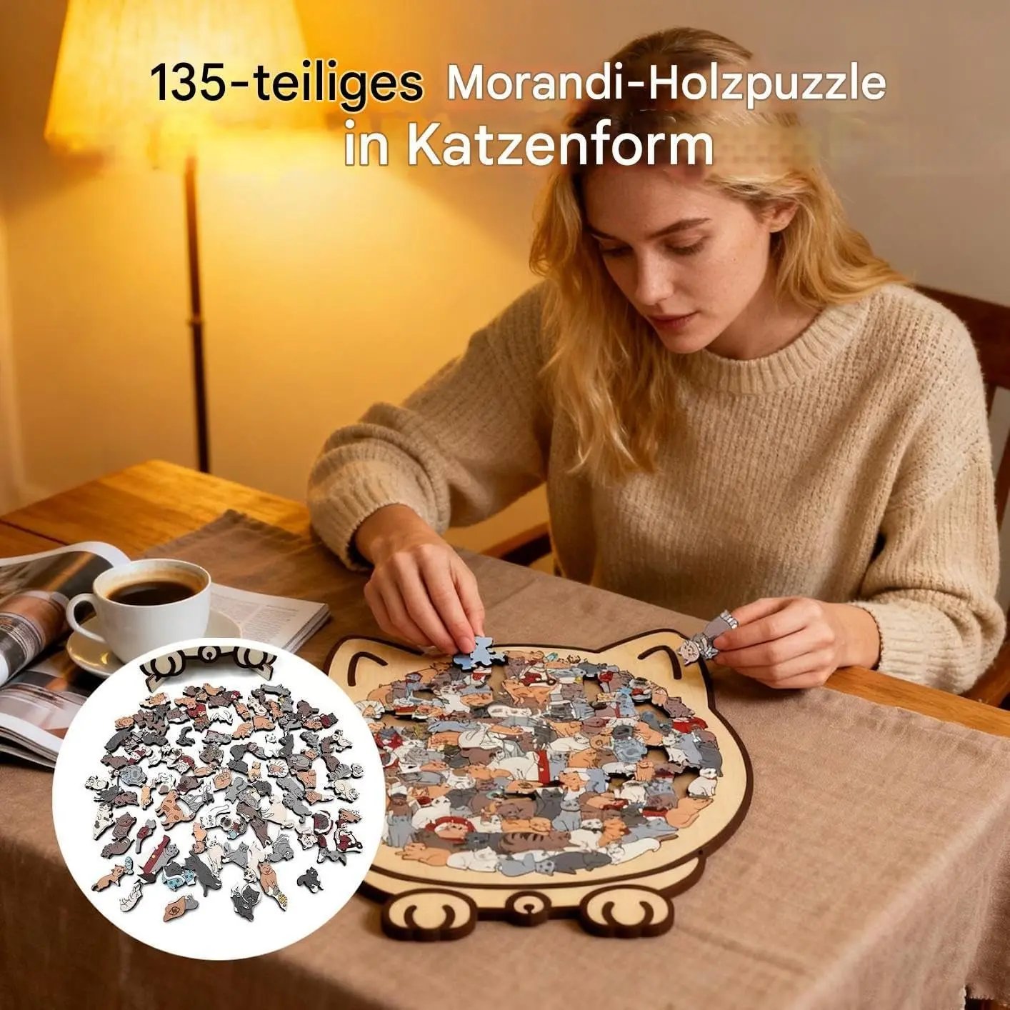Purrzle™ | Houten Puzzel Kat 135 Stukken — Kunst, Rust & Stijl Samengebracht in één Set