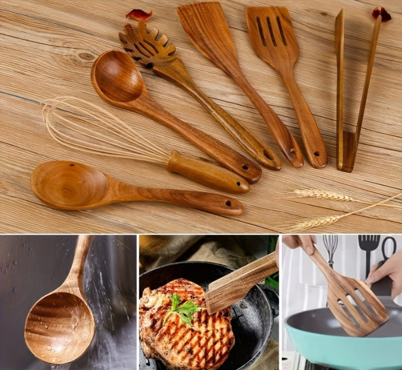 Houten Keukengerei Set 7 Delig Kooklepel Gereedschap Set