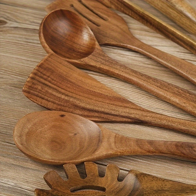 Houten Keukengerei Set 7 Delig Kooklepel Gereedschap Set