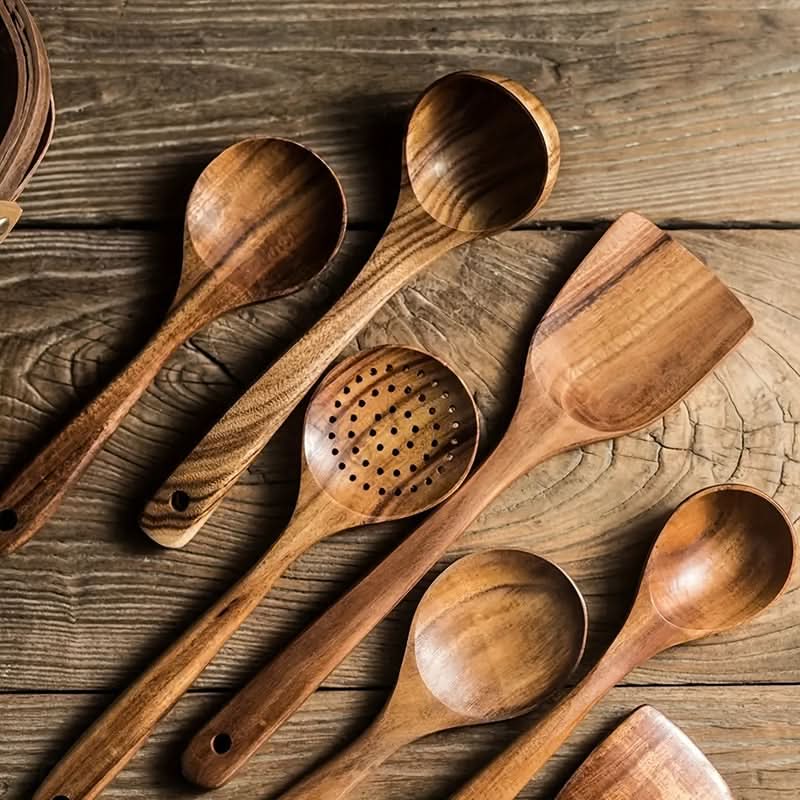 Holzerei – Keukenhulpmiddelen-set van Teakhout, Pannenvriendelijk & Duurzaam