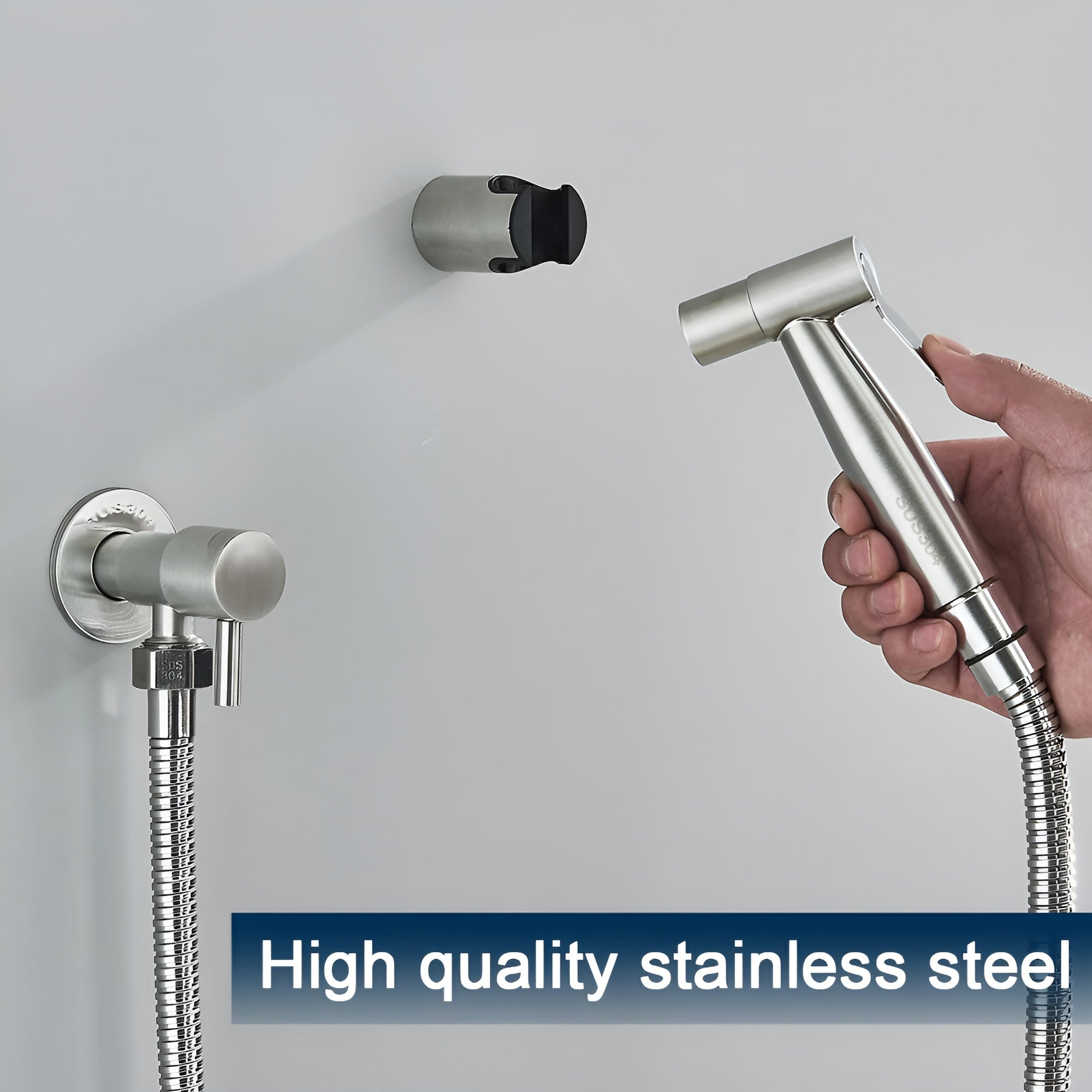 AquaGleam - Roestvrijstalen Bidet-Sproeikop met Wandbevestiging