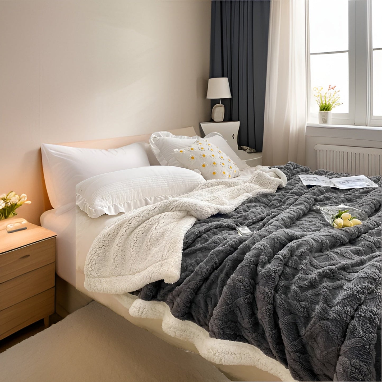 Dubbelzijdige Knuffelige Fleece Deken voor Nachtelijke Warmte met Stijl