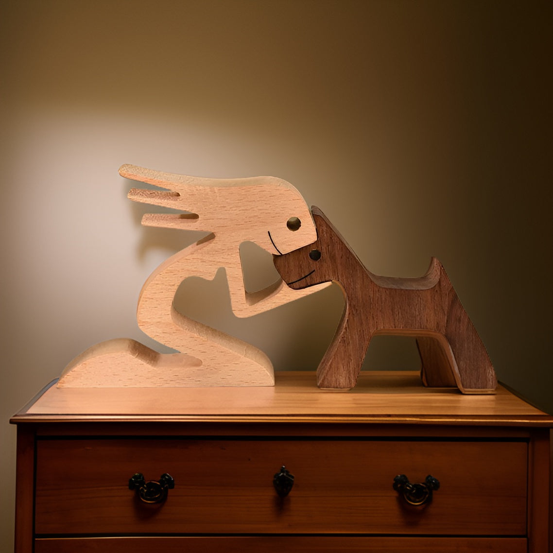 Poten van Liefde - Hond en Mens Handgemaakte Houtsculptuur - Symbool voor Eeuwige Verbinding
