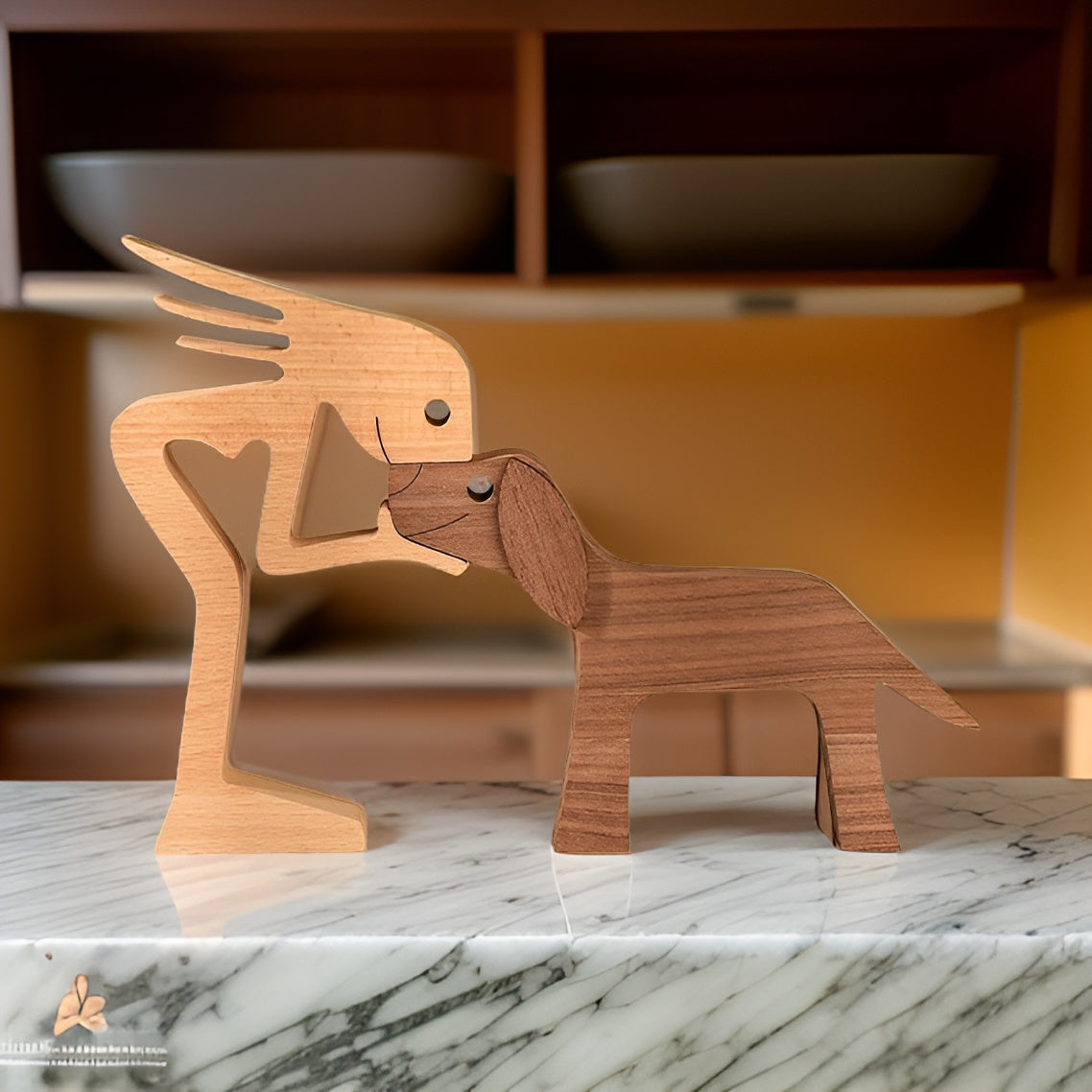 Poten van Liefde - Hond en Mens Handgemaakte Houtsculptuur - Symbool voor Eeuwige Verbinding