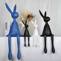 ResinLux Paashaas - Moderne Zwart/Wit/Blauwe Zittende Haas