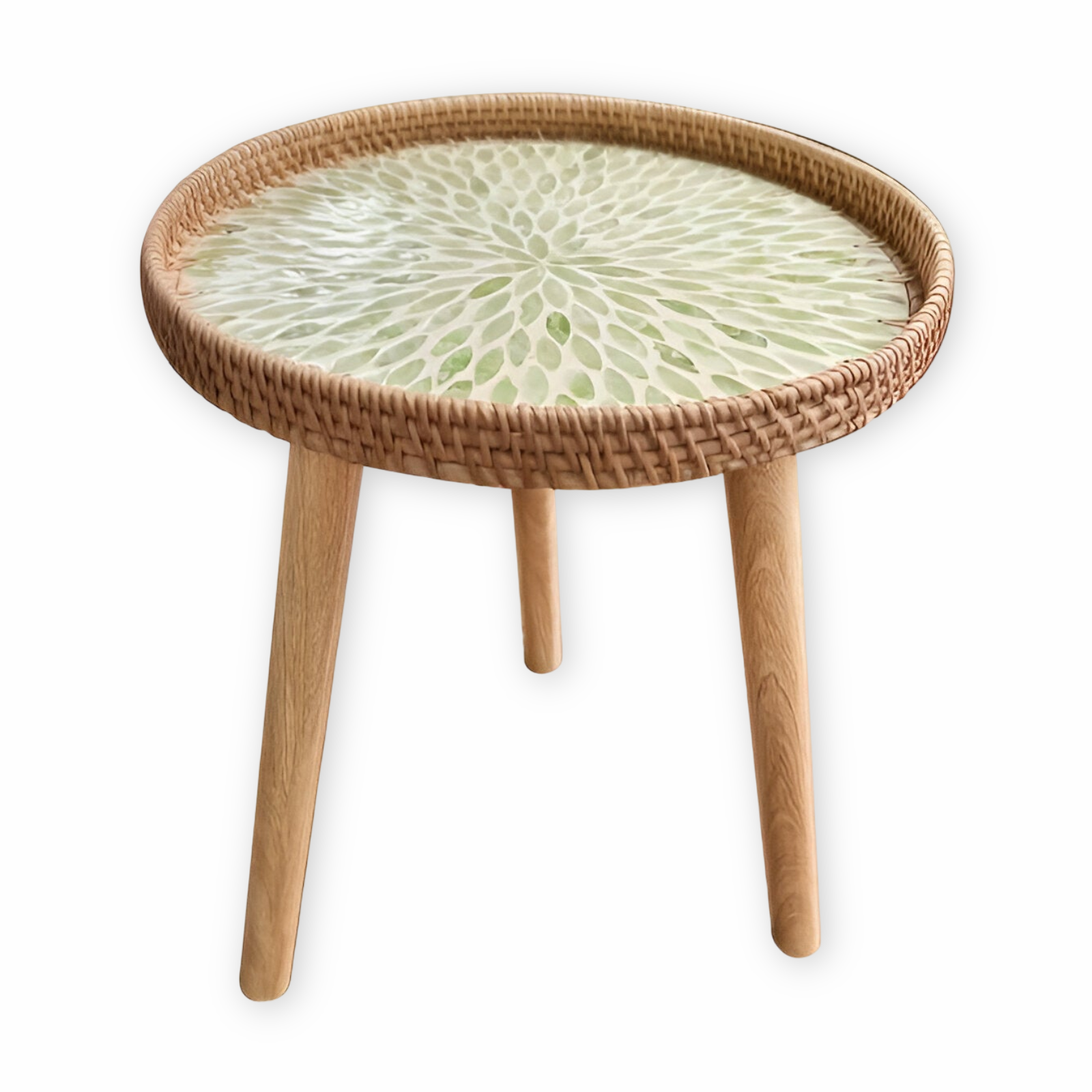 Scandi Salontafel - Handgemaakte Rieten Salontafel rond - Salontafel Hout