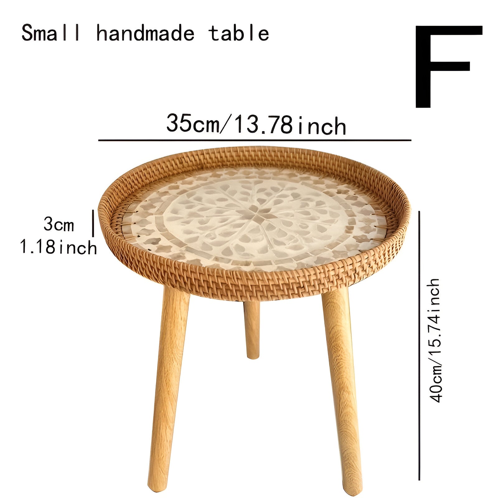Scandi Salontafel - Handgemaakte Rieten Salontafel rond - Salontafel Hout