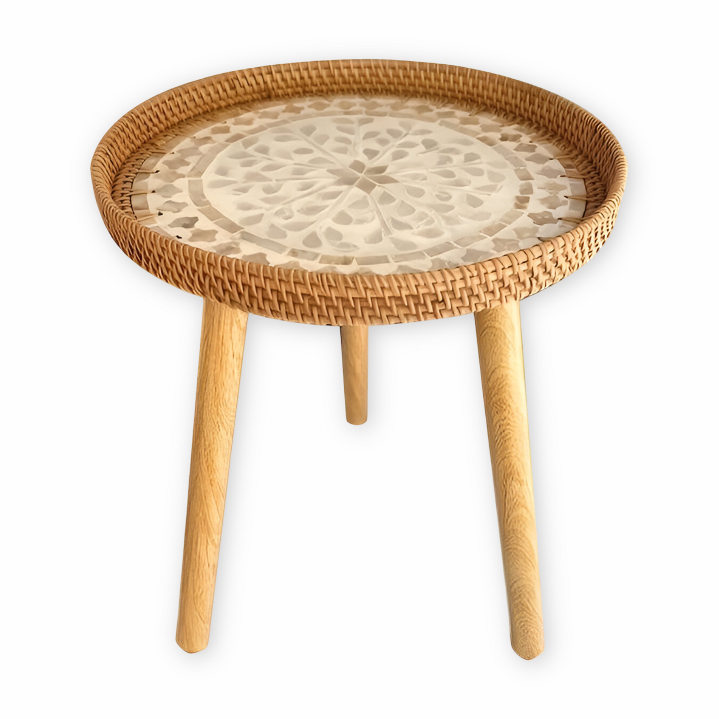 Scandi Salontafel - Handgemaakte Rieten Salontafel rond - Salontafel Hout