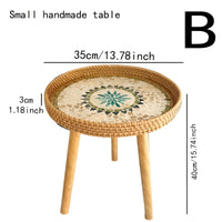 Scandi Salontafel - Handgemaakte Rieten Salontafel rond - Salontafel Hout