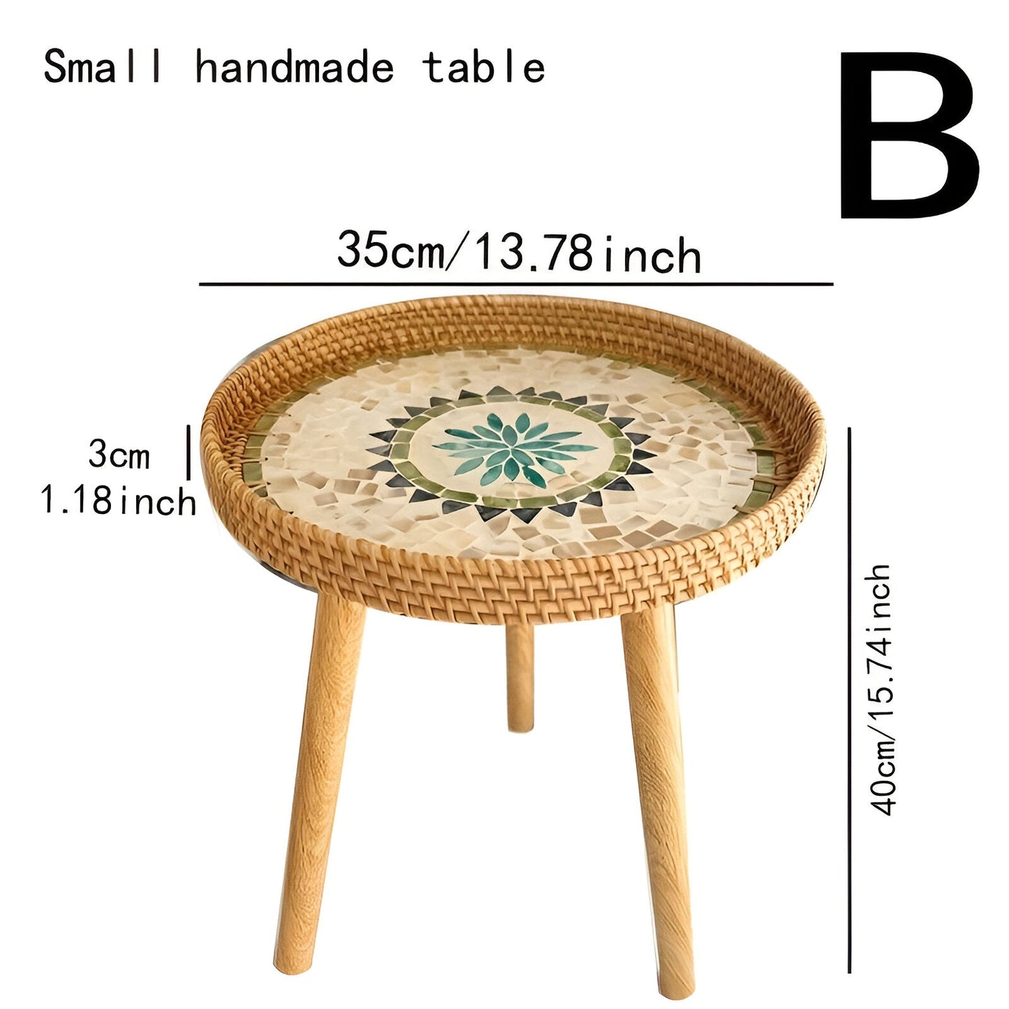Scandi Salontafel - Handgemaakte Rieten Salontafel rond - Salontafel Hout