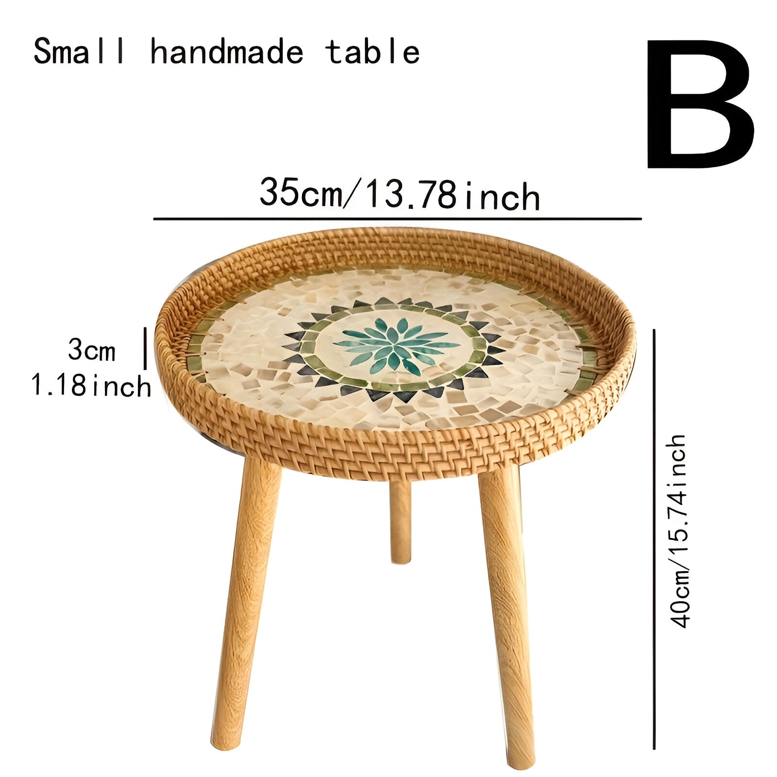 Scandi Salontafel - Handgemaakte Rieten Salontafel rond - Salontafel Hout