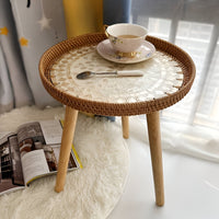 Scandi Salontafel - Handgemaakte Rieten Salontafel rond - Salontafel Hout