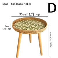 Scandi Salontafel - Handgemaakte Rieten Salontafel rond - Salontafel Hout